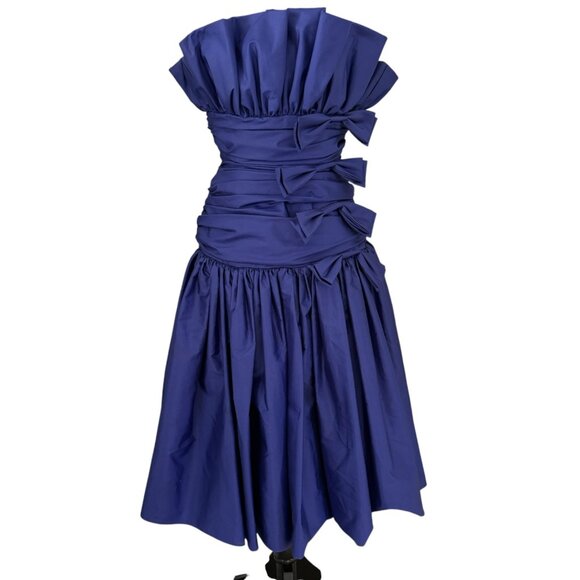 VINTAGE 80s Prom Glam Nili Martin Ruched Bow Strapless Purple Party Dress Sz XS - Picture 1 of 16
